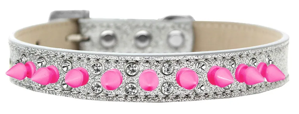 Dog, Puppy and Pet Ice Cream  Collar, "Double Crystal & Bright Pink Spikes"