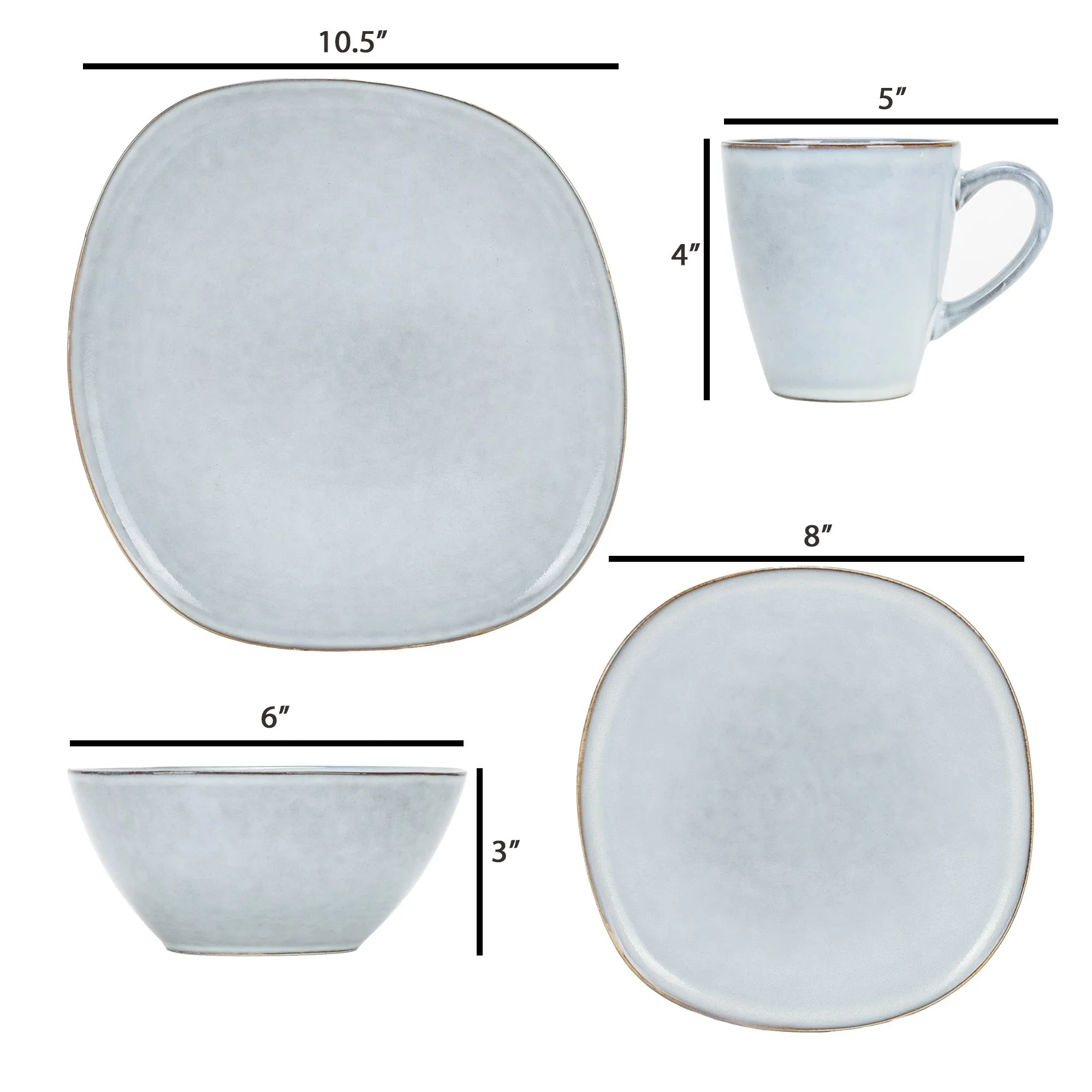 Elanze Designs Modern Chic Smooth Ceramic Stoneware Dinnerware 16 Piece Set - Service for 4, Ice Blue