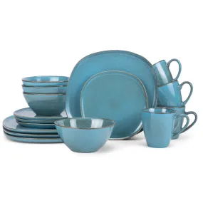 Elanze Designs Modern Chic Smooth Ceramic Stoneware Dinnerware 16 Piece Set - Service for 4, Turquoise