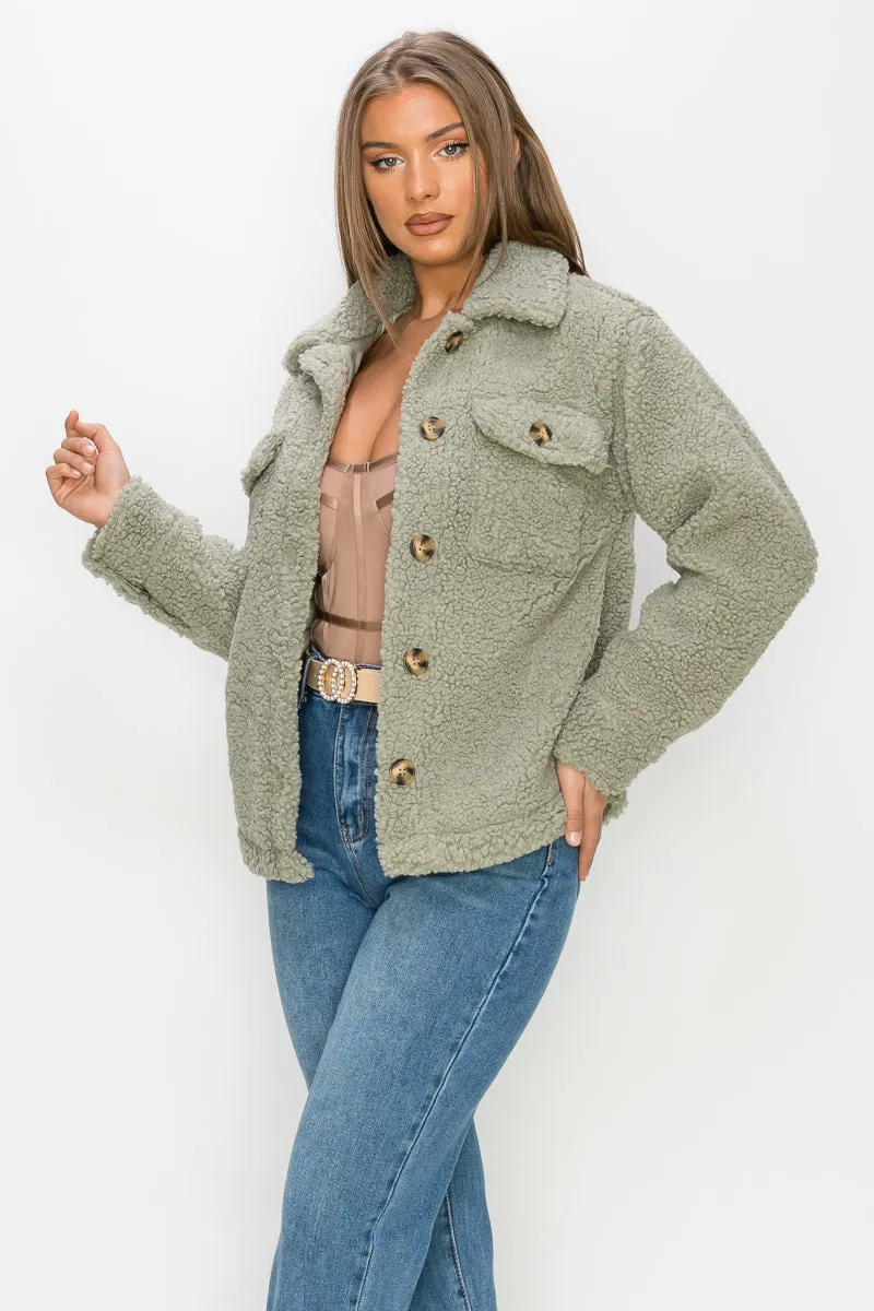 Faux Fur Front Button Jacket