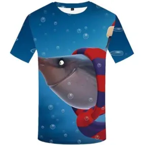 Fish T-shirt Men Blue Tshirt Printed Animal Tshirts Novelty Ocean Tshirts Cool Christmas T shirts Funny Short Sleeve Full Print