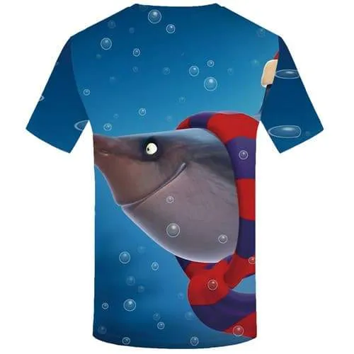 Fish T-shirt Men Blue Tshirt Printed Animal Tshirts Novelty Ocean Tshirts Cool Christmas T shirts Funny Short Sleeve Full Print