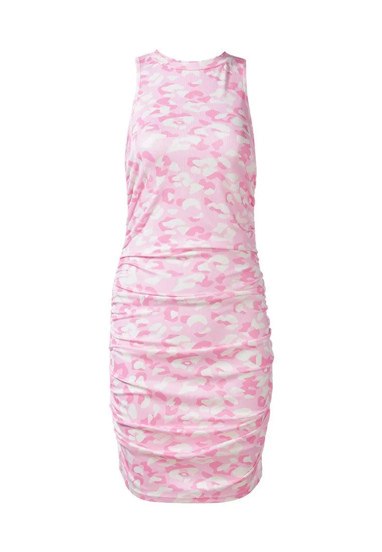 floral print ruched bodycon dress