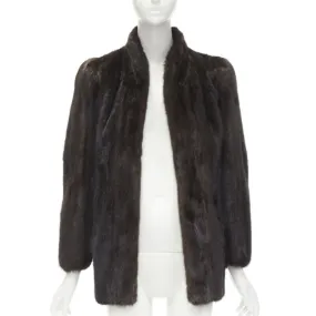 FONG'S brown fur mandarin collar long sleeve hook eye coat jacket