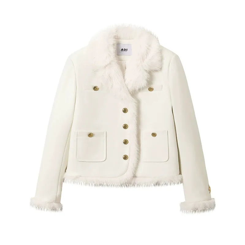 Fragrance Lapel Spliced Fur Collar Jacket