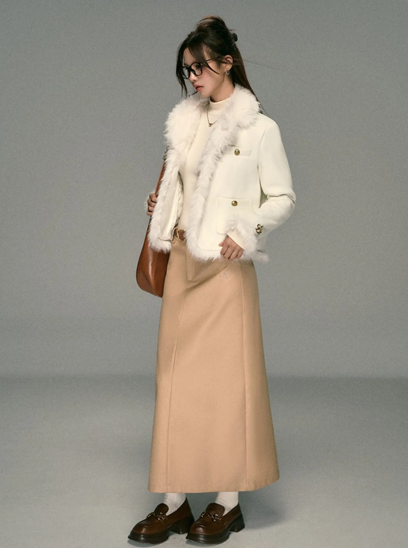 Fragrance Lapel Spliced Fur Collar Jacket