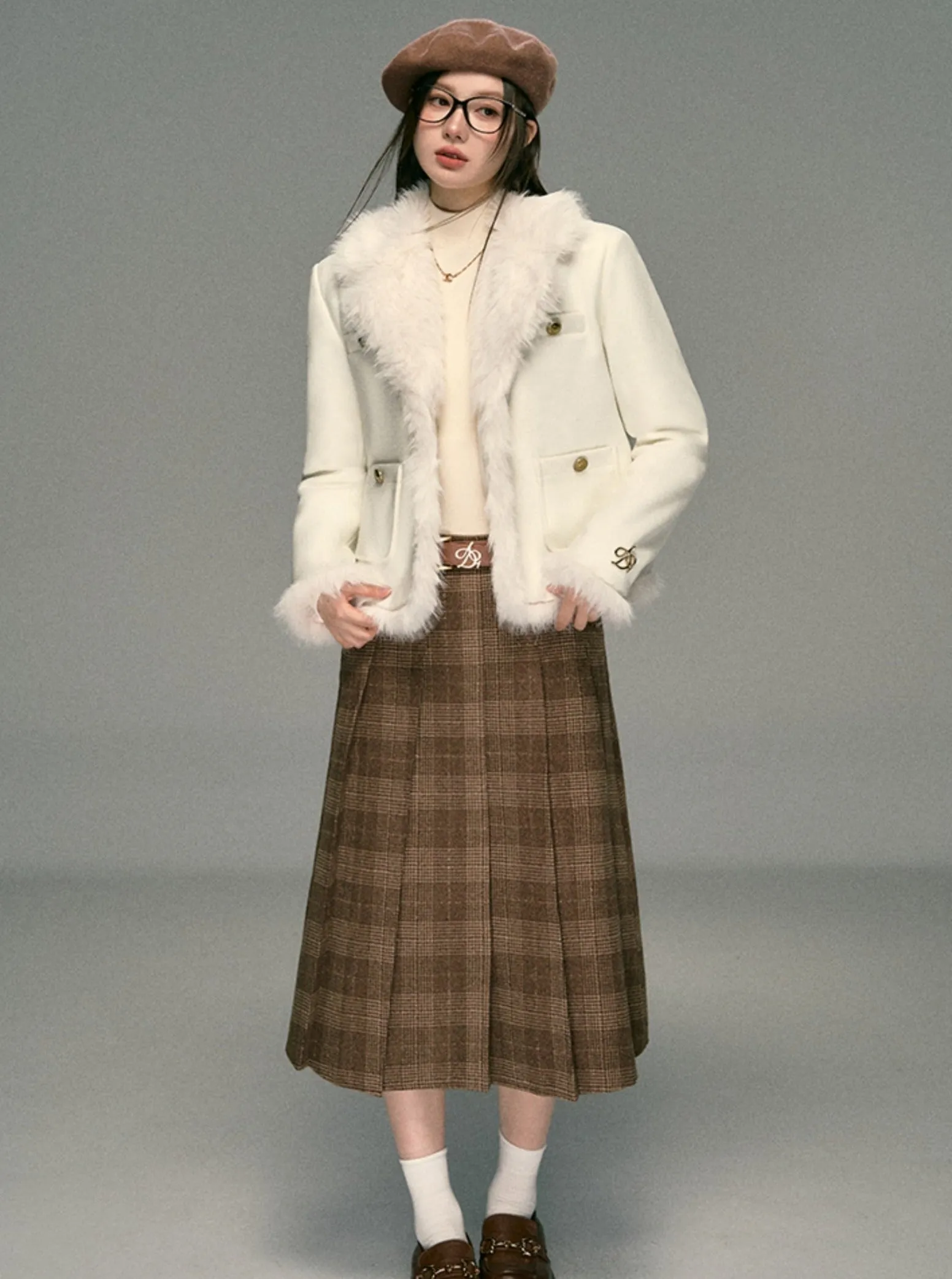 Fragrance Lapel Spliced Fur Collar Jacket