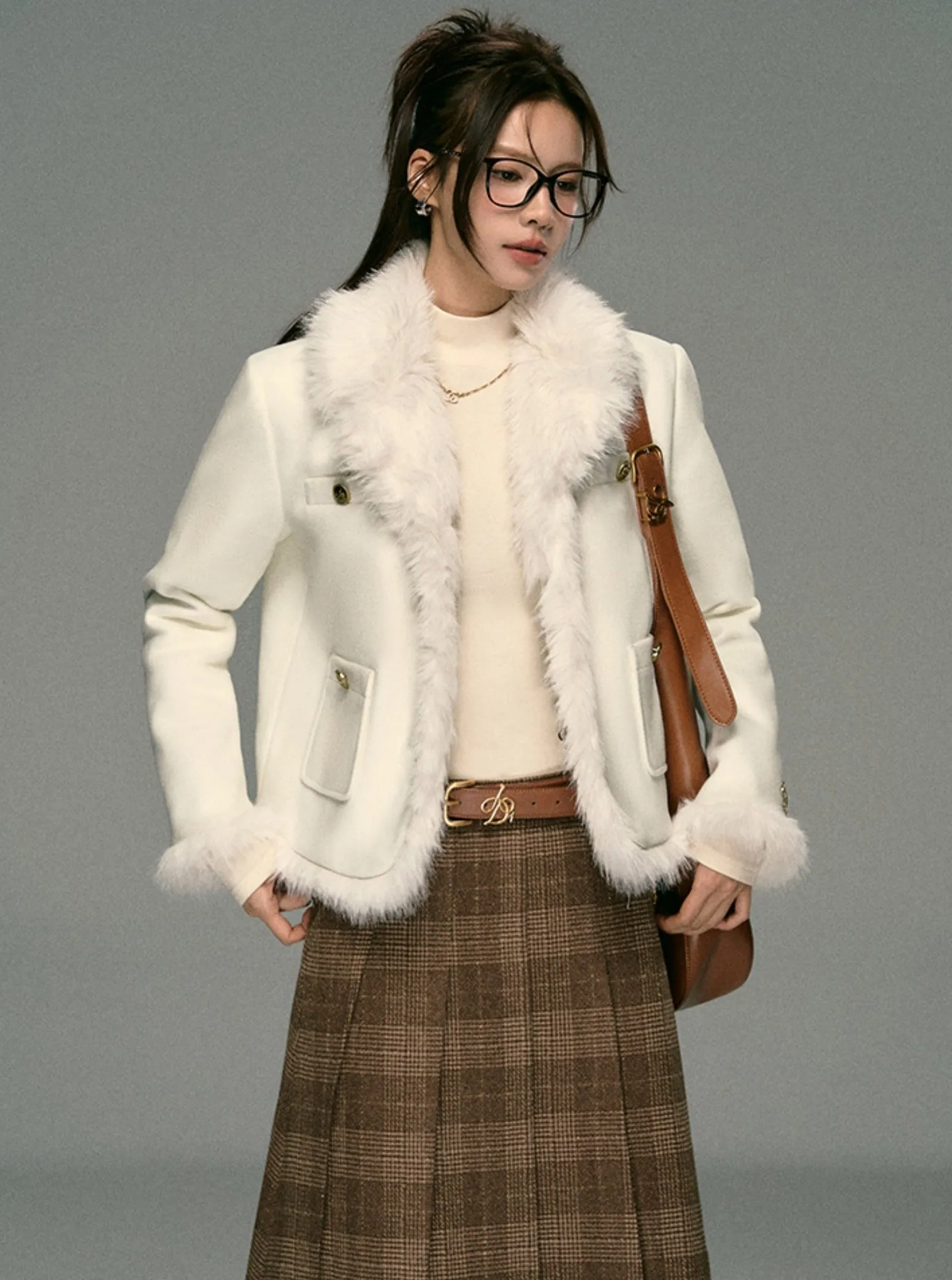 Fragrance Lapel Spliced Fur Collar Jacket