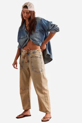 Free People Moxie Pull-On Low Slung Barrel Jeans in Cowboy