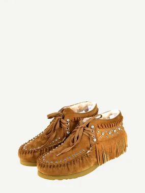 Fringe Suede Studs Bootie Moccasins