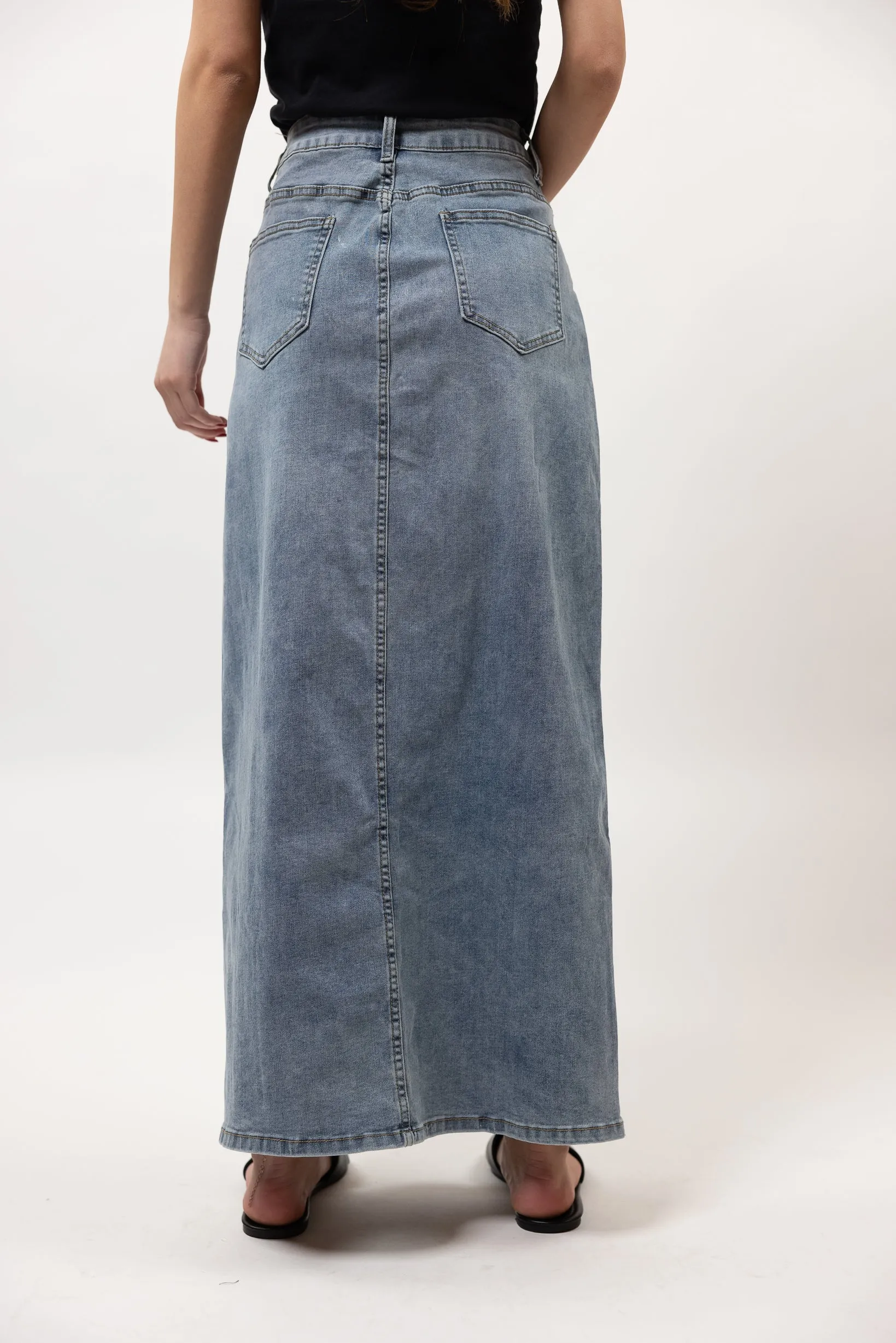 Front Slit Denim Skirt