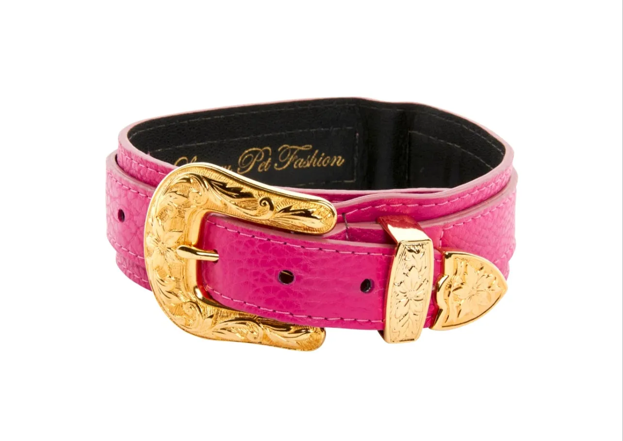 Fuchsia Italian Leather With Custom Gold Western Floral Hardware