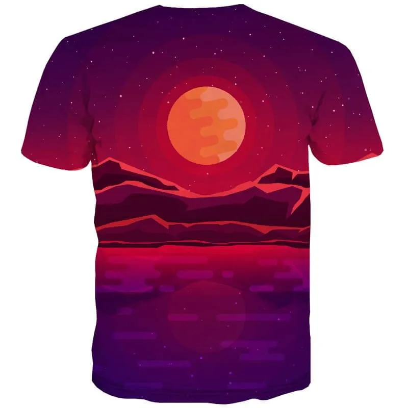 Galaxy T shirts Men Moon Shirt Print Sunset Tshirts Casual Mountain T shirts Funny Red Tshirt Anime