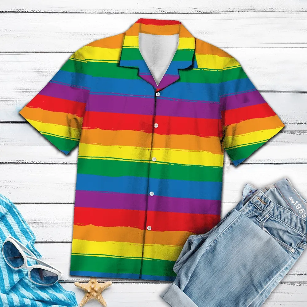 Gay Pride T Shirt, LGBT Stripe Rainbow Nice Ornamental Hawaiian Shirt