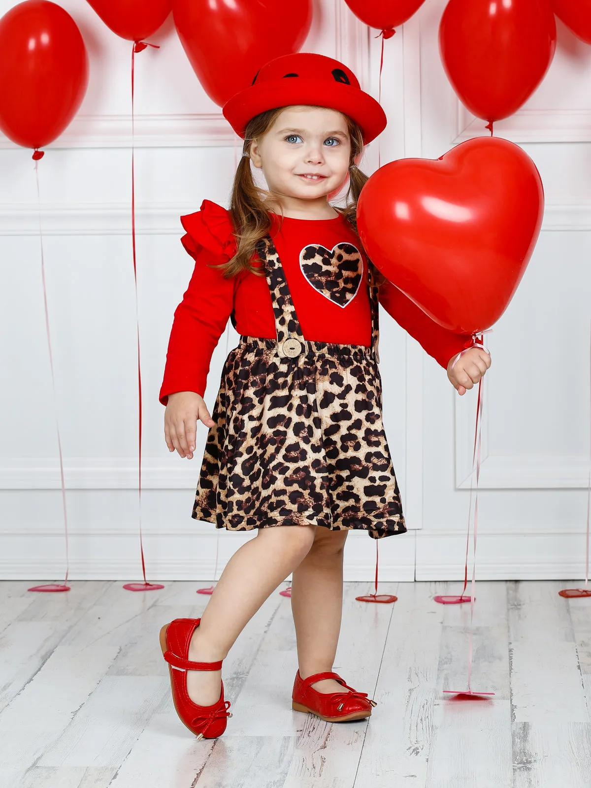 Girls Untamed Heart Animal Print Long Sleeve Shirt and Pinafore Skirt Set