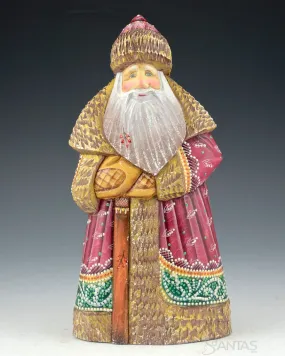 Green and Burgundy Russian Santa with Staff