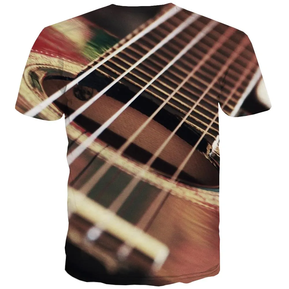 Guitar T shirts Men Music Tshirts Casual Wooden Tshirt Anime Metal Tshirts Novelty