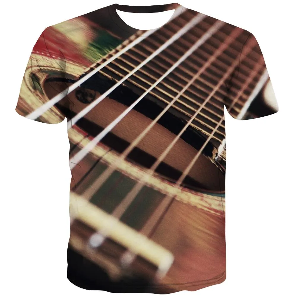 Guitar T shirts Men Music Tshirts Casual Wooden Tshirt Anime Metal Tshirts Novelty