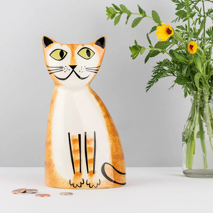 Handmade Ceramic Ginger Cat Money Box x 1