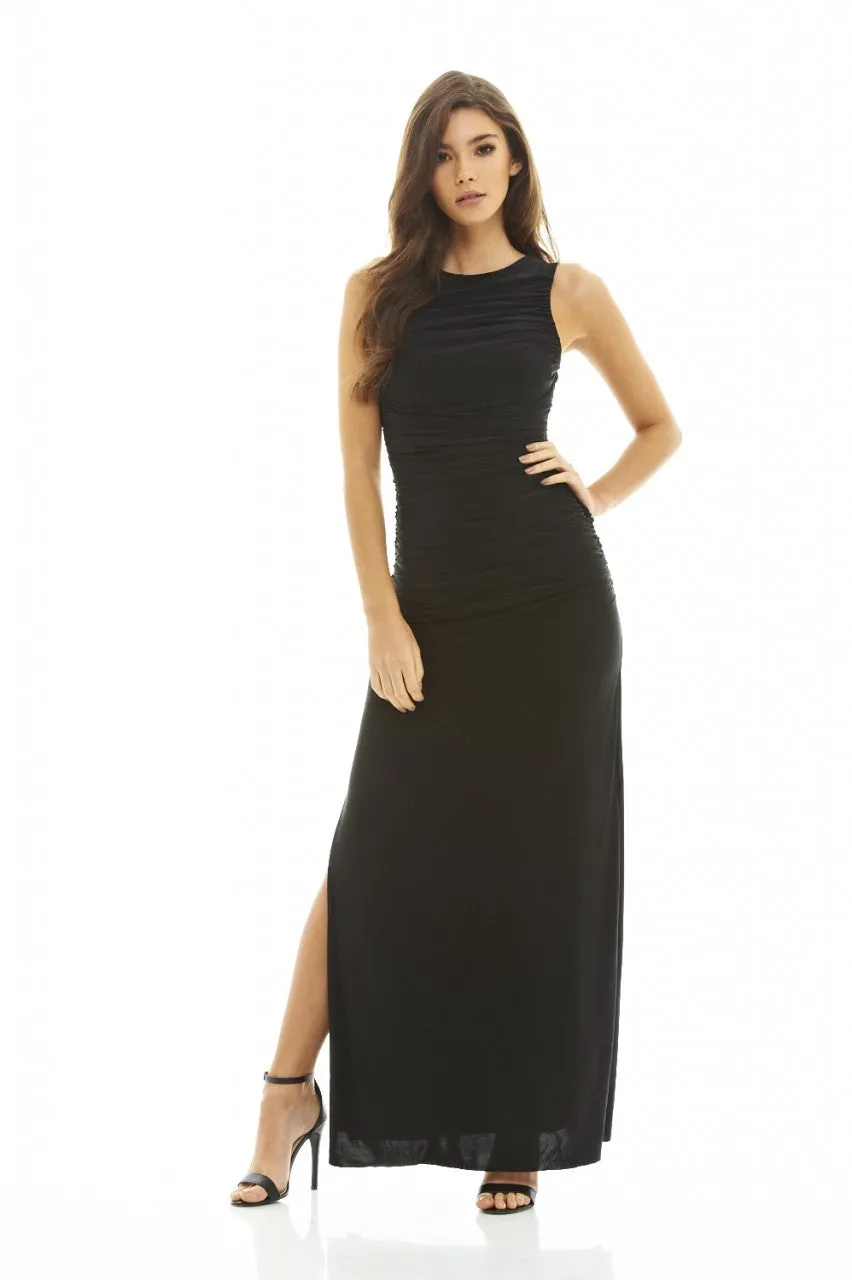 High Neck Ruched Maxi Dress