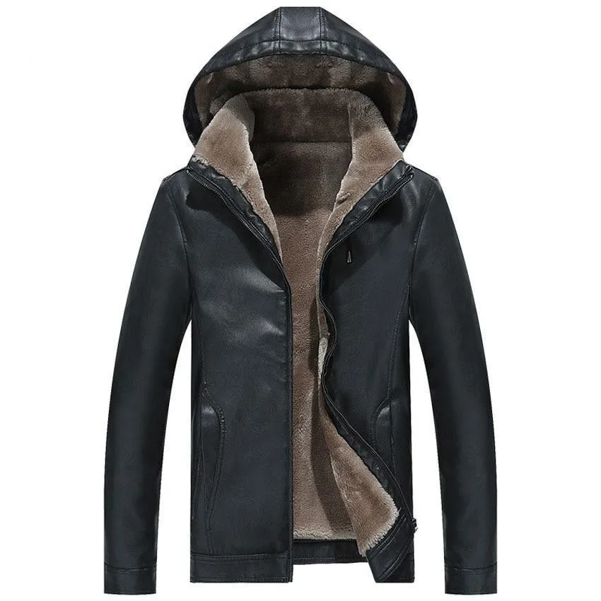 Hooded Fur Lined Leather Jacket