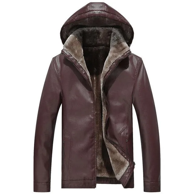 Hooded Fur Lined Leather Jacket