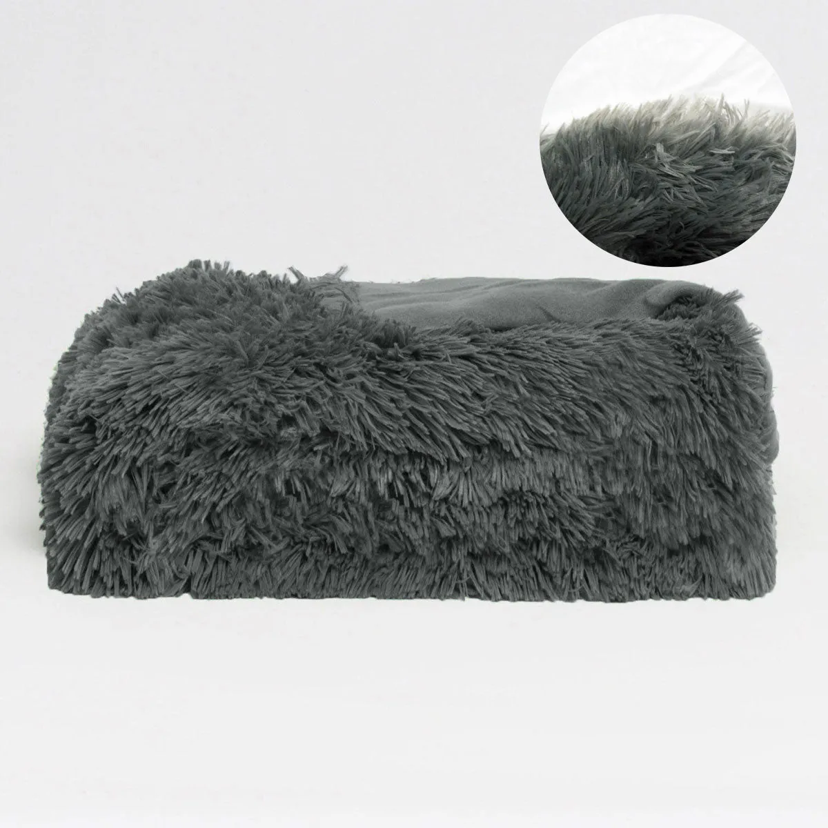 Hotel Living Long Hair Faux Fur Throw Grey