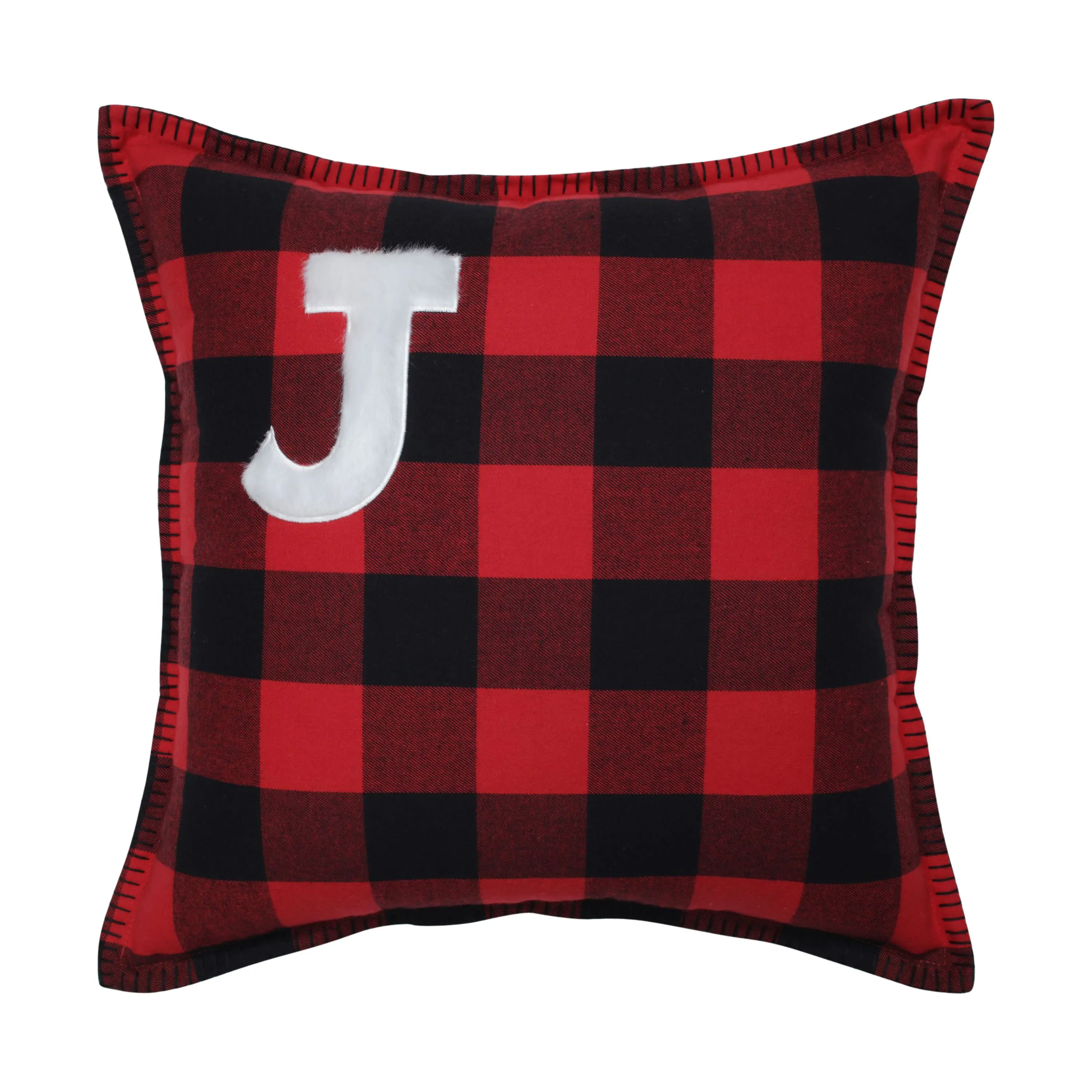 Indoor Christmas Buffalo Plaid J 16.5-inch Throw Pillow