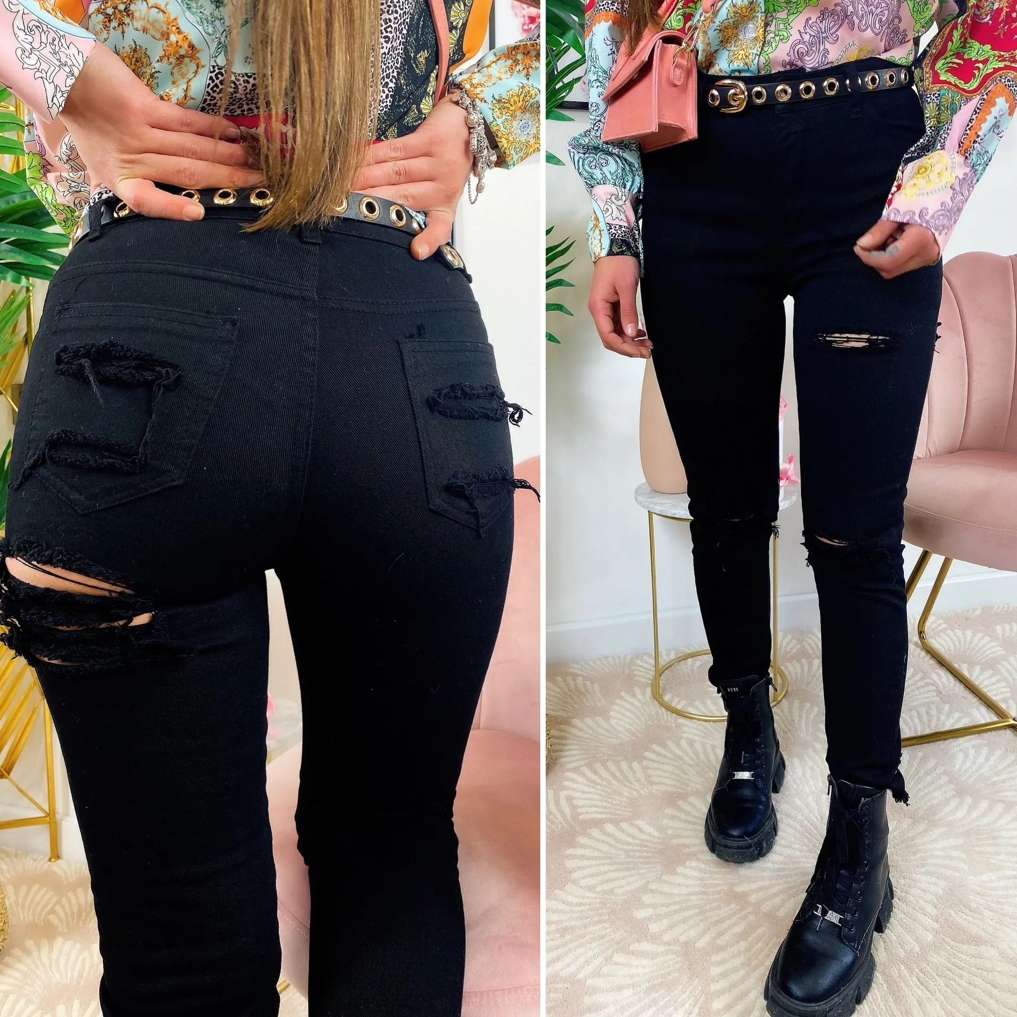 Jeans Nero con strappo sul lato B