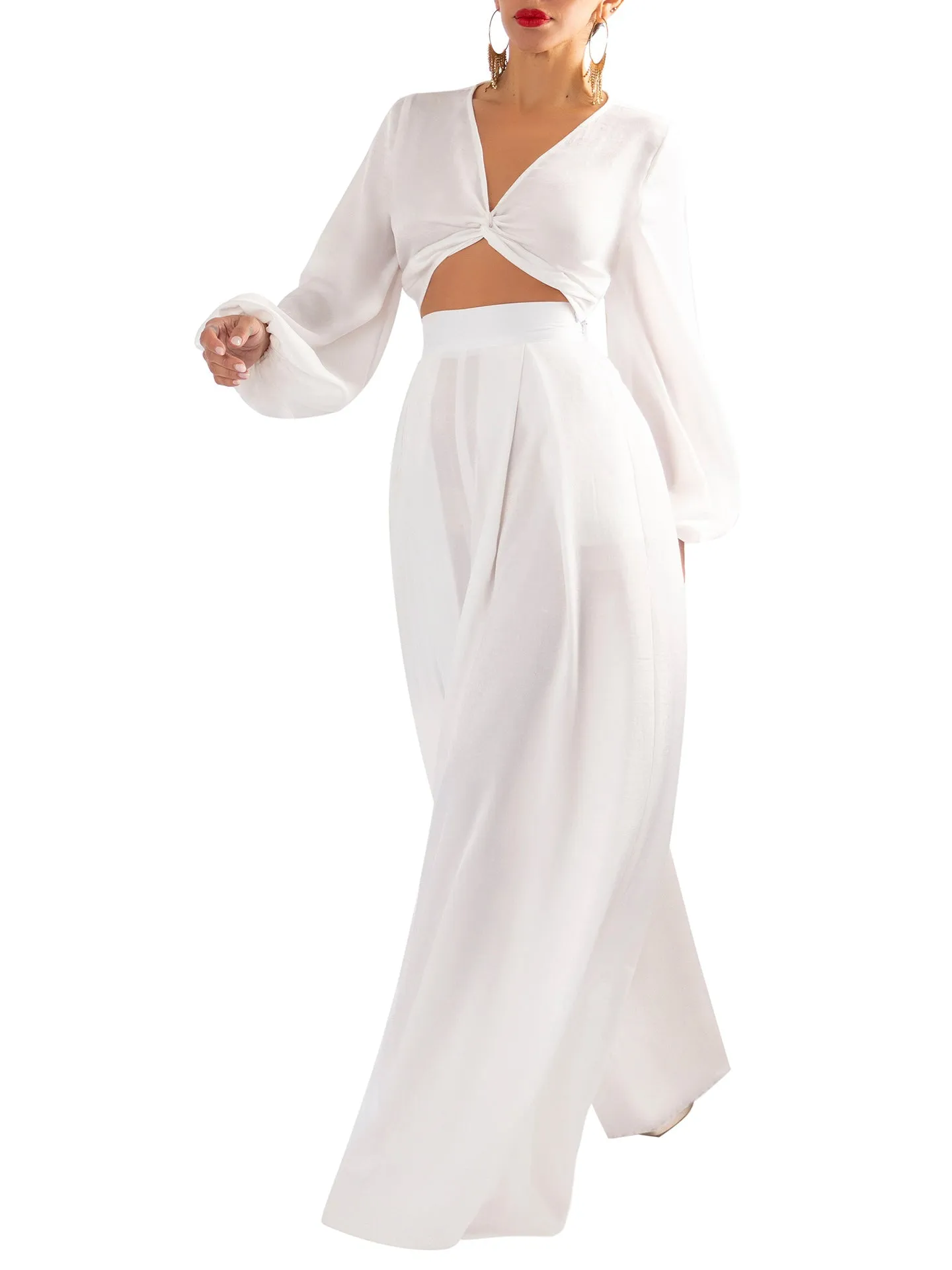 “Keira” White Wide Leg Pants