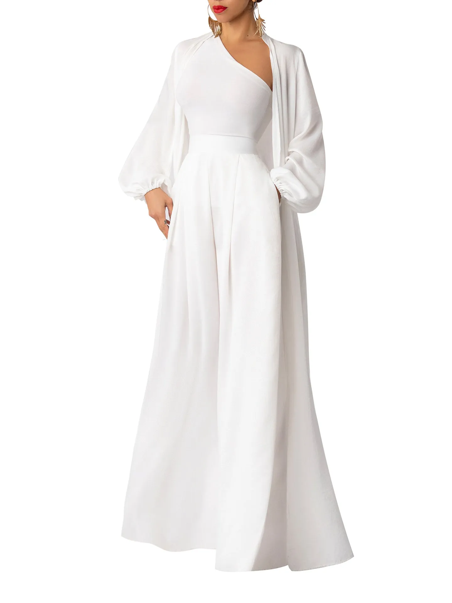 “Keira” White Wide Leg Pants