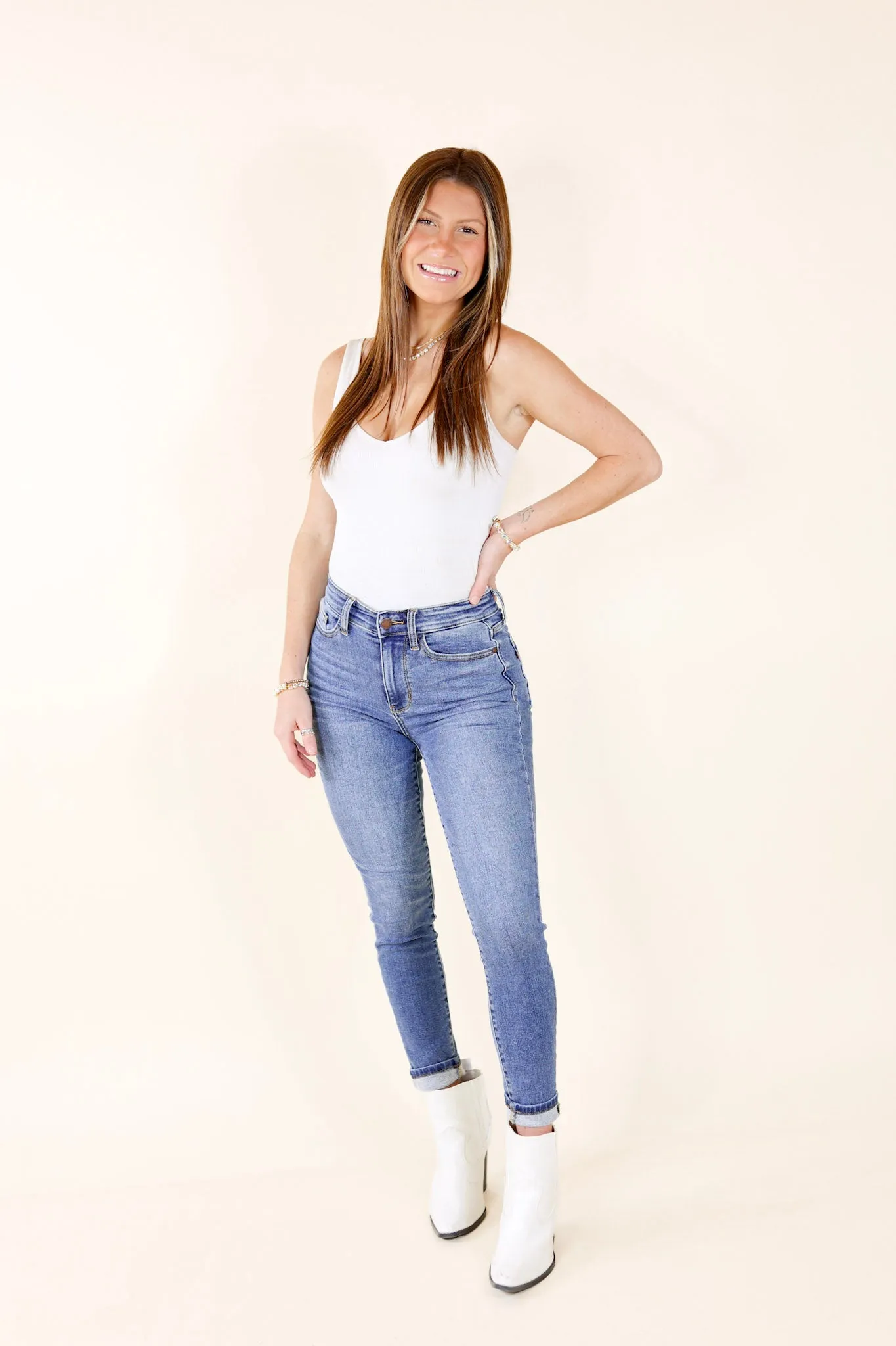 Last Chance Size 0, 18W, 20W, 22W & 24W | Judy Blue | Beautiful Routine Thermal Skinny Jeans in Medium Wash