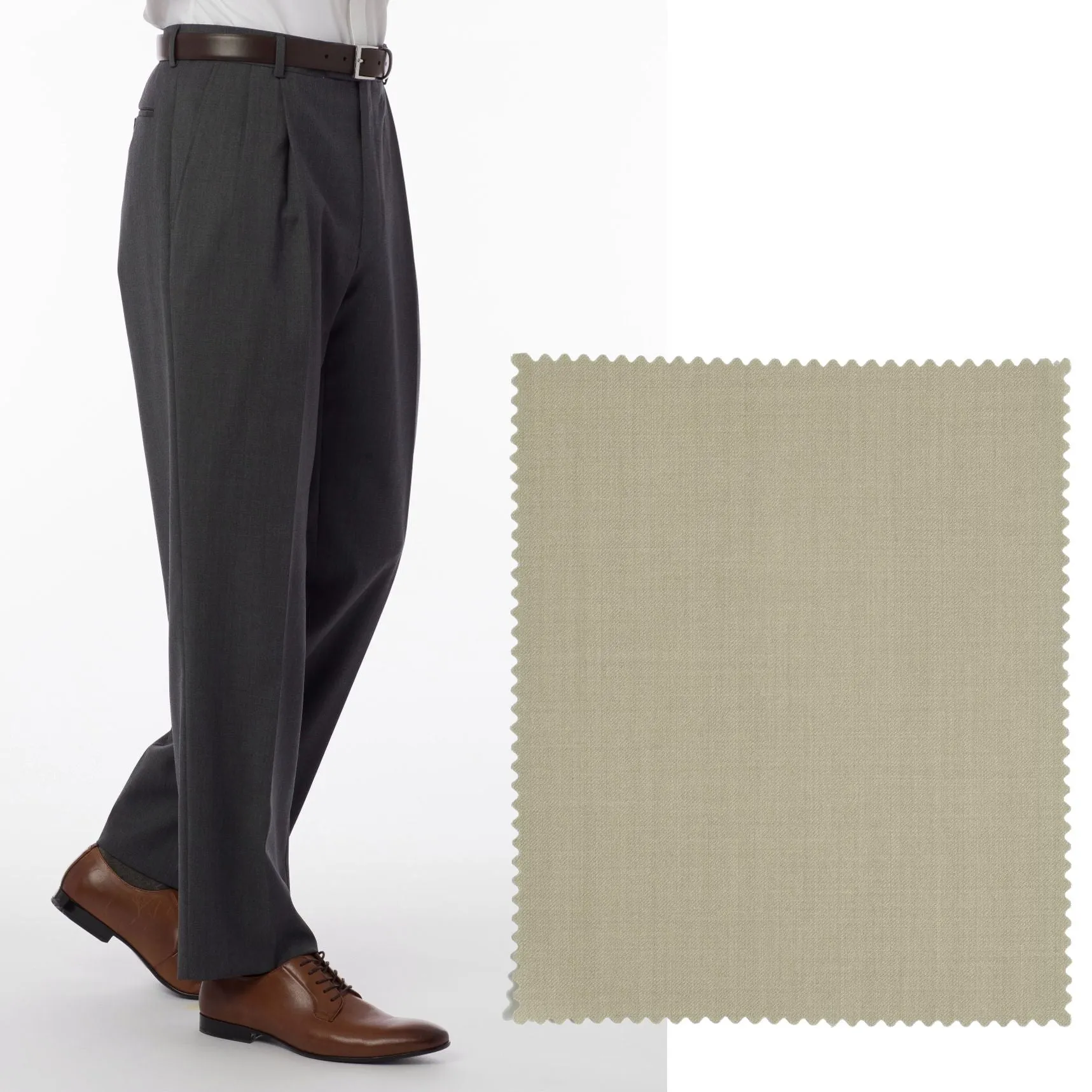 LONG FIT Super 120s Wool Gabardine Comfort-EZE Trouser in Oatmeal (Manchester Pleated Model) by Ballin