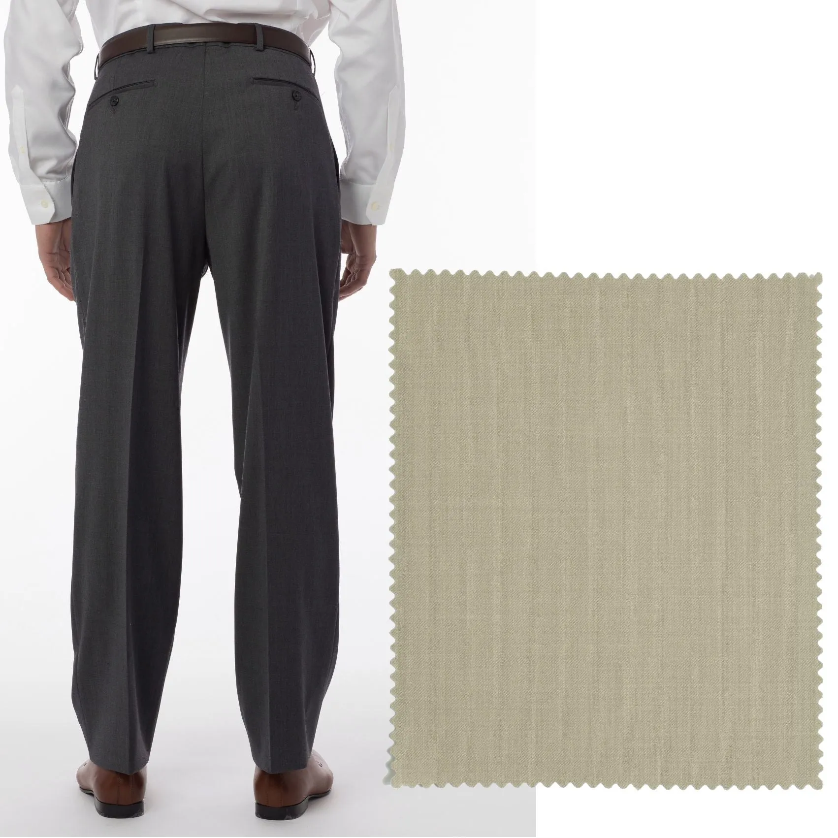 LONG FIT Super 120s Wool Gabardine Comfort-EZE Trouser in Oatmeal (Manchester Pleated Model) by Ballin