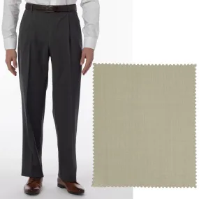 LONG FIT Super 120s Wool Gabardine Comfort-EZE Trouser in Oatmeal (Manchester Pleated Model) by Ballin