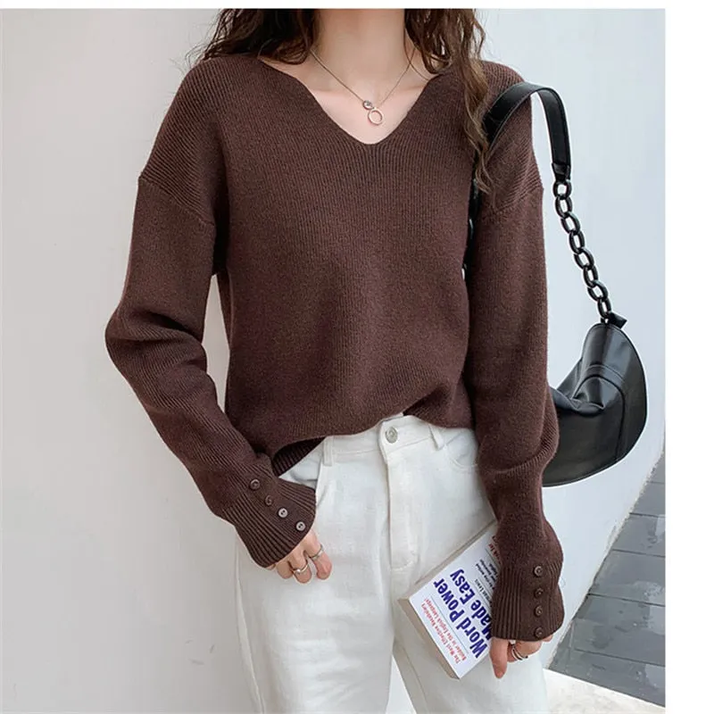 Loose Knit V-Neck Sweater for Women in Casual Style