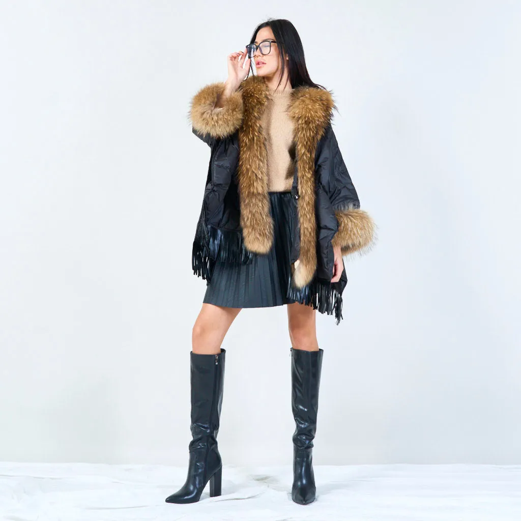 Luxe fur-trimmed duck down poncho wholesale