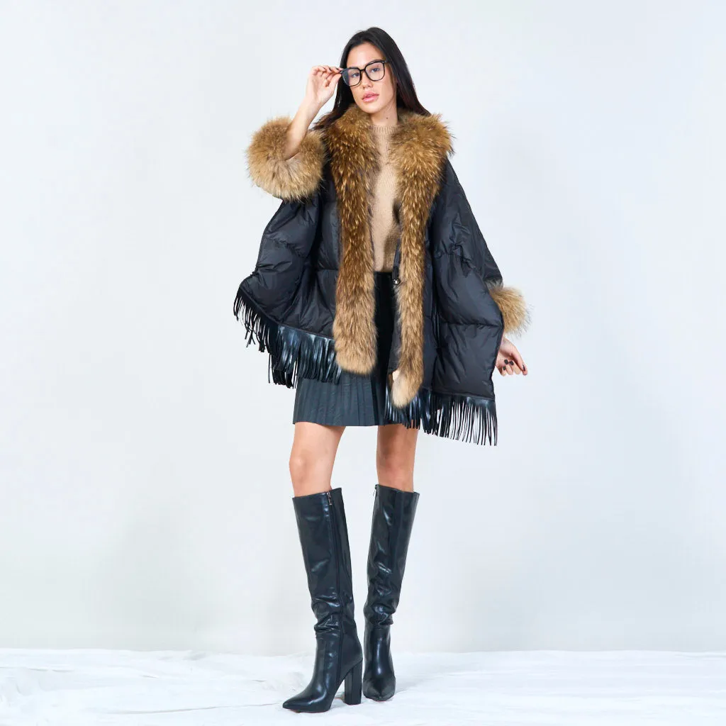 Luxe fur-trimmed duck down poncho wholesale