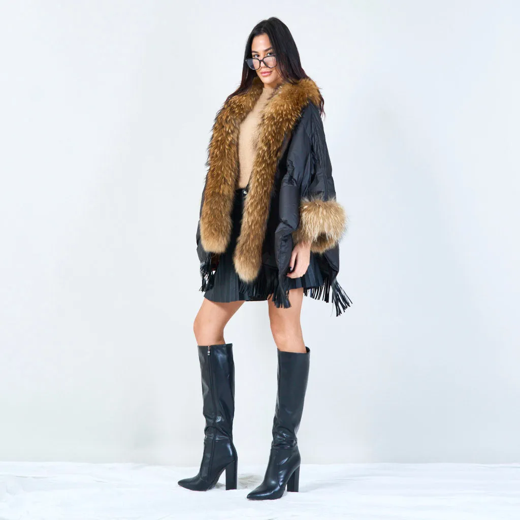 Luxe fur-trimmed duck down poncho wholesale