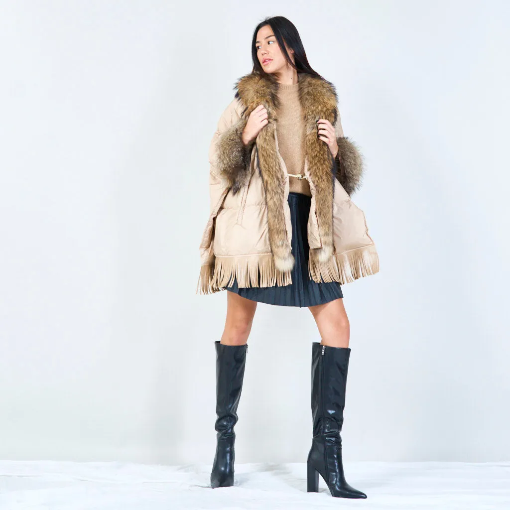 Luxe fur-trimmed duck down poncho wholesale