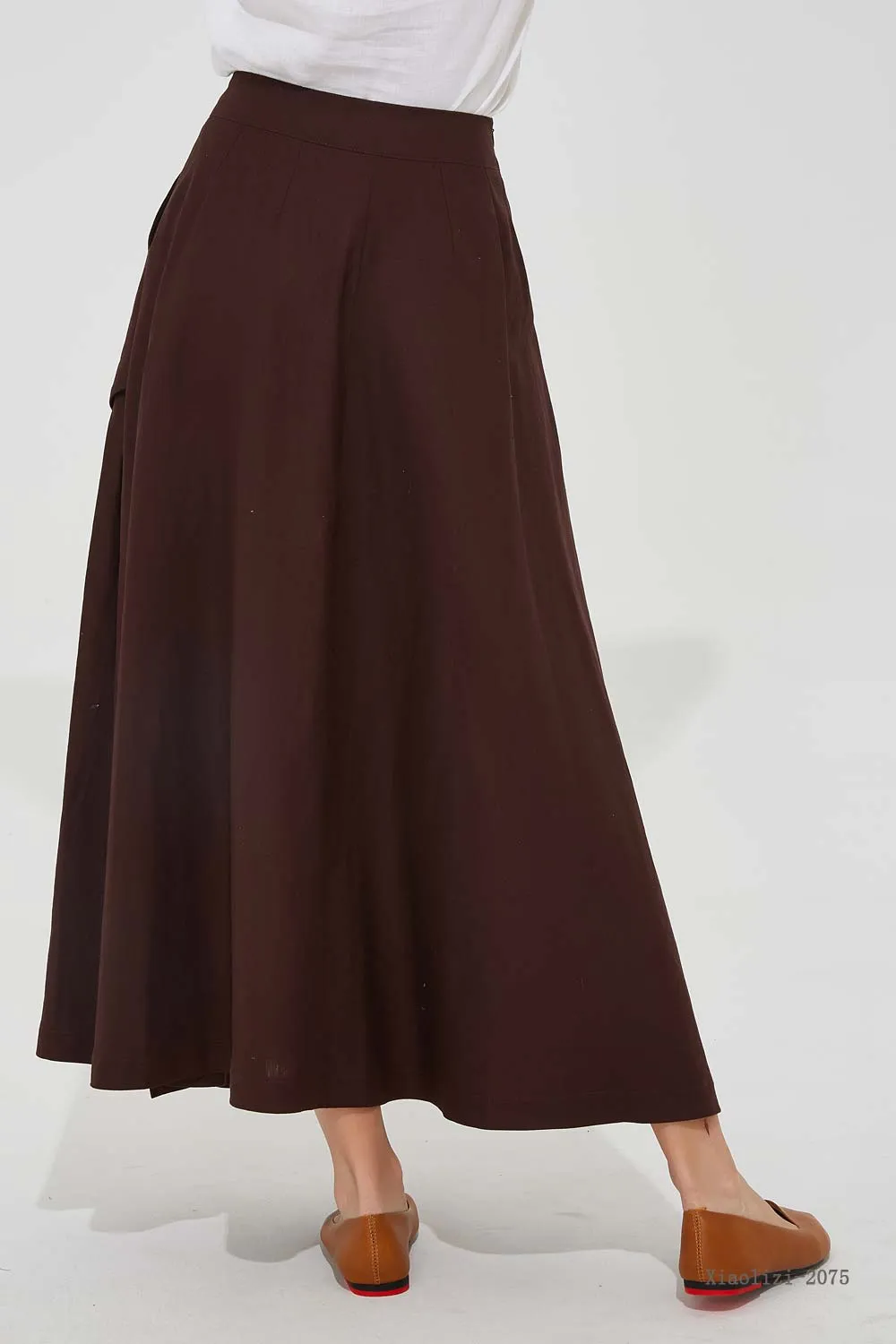 maxi brown linen skirt, asymmetrical skirt 2075