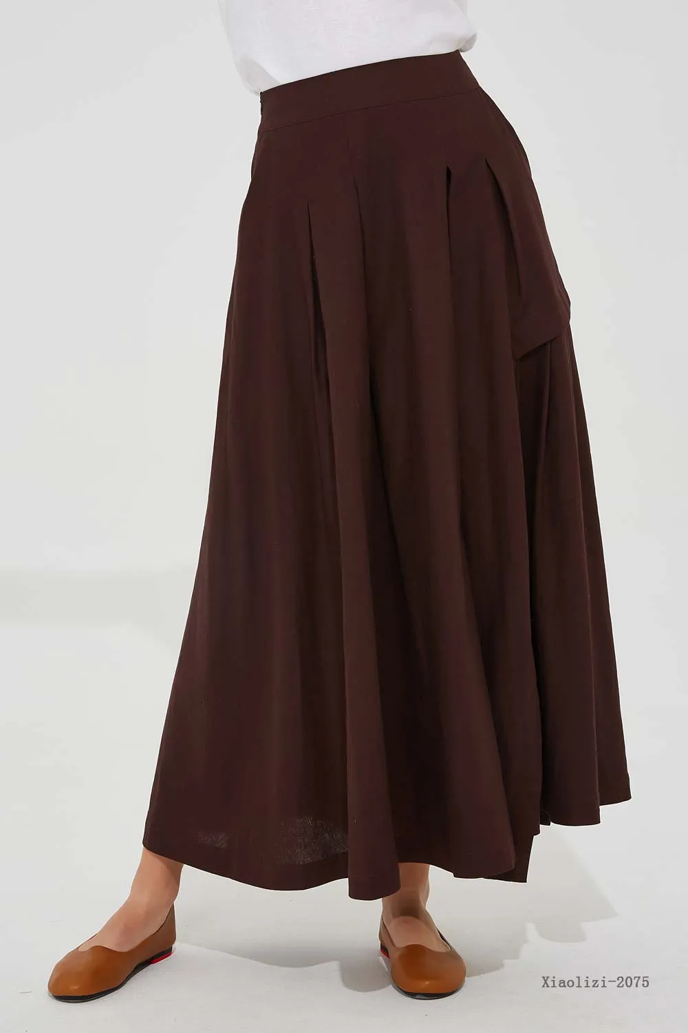 maxi brown linen skirt, asymmetrical skirt 2075