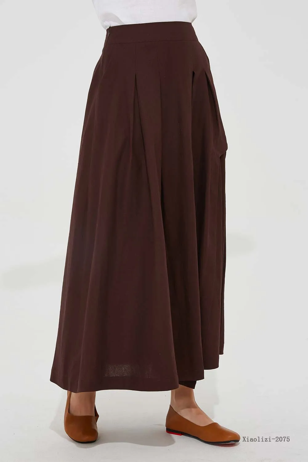 maxi brown linen skirt, asymmetrical skirt 2075