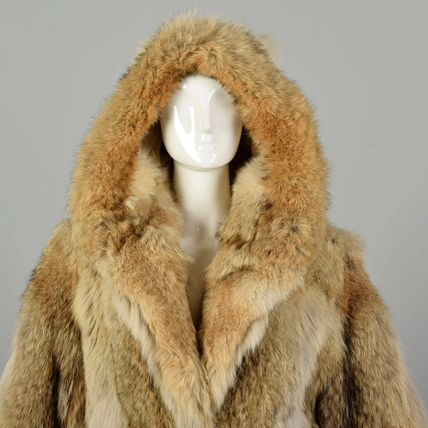 Medium 1980s Coat Real Coyote Fur Tan Hooded Winter Jacket