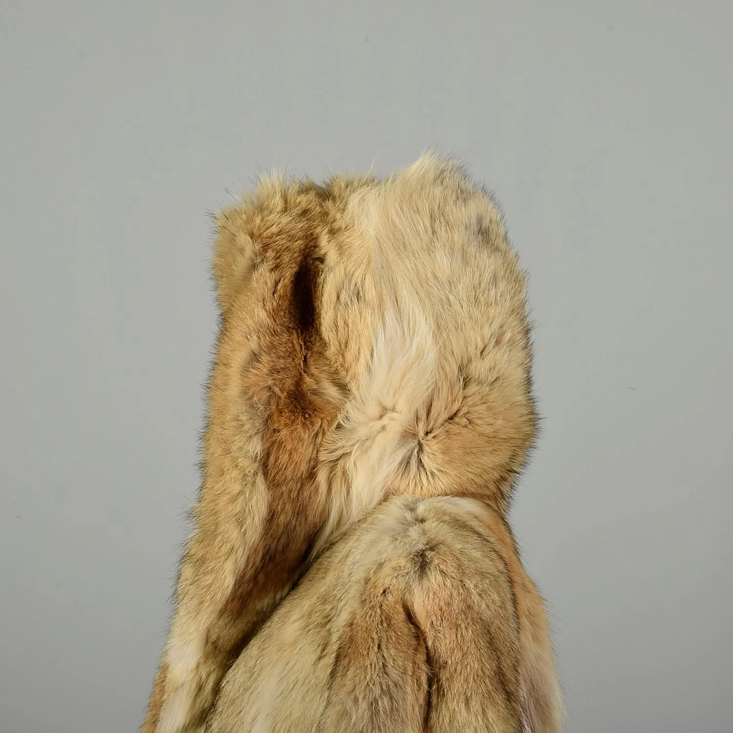 Medium 1980s Coat Real Coyote Fur Tan Hooded Winter Jacket