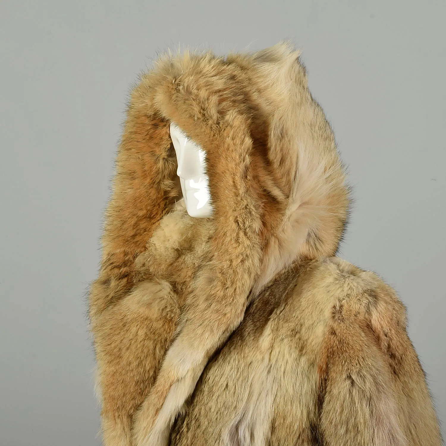 Medium 1980s Coat Real Coyote Fur Tan Hooded Winter Jacket