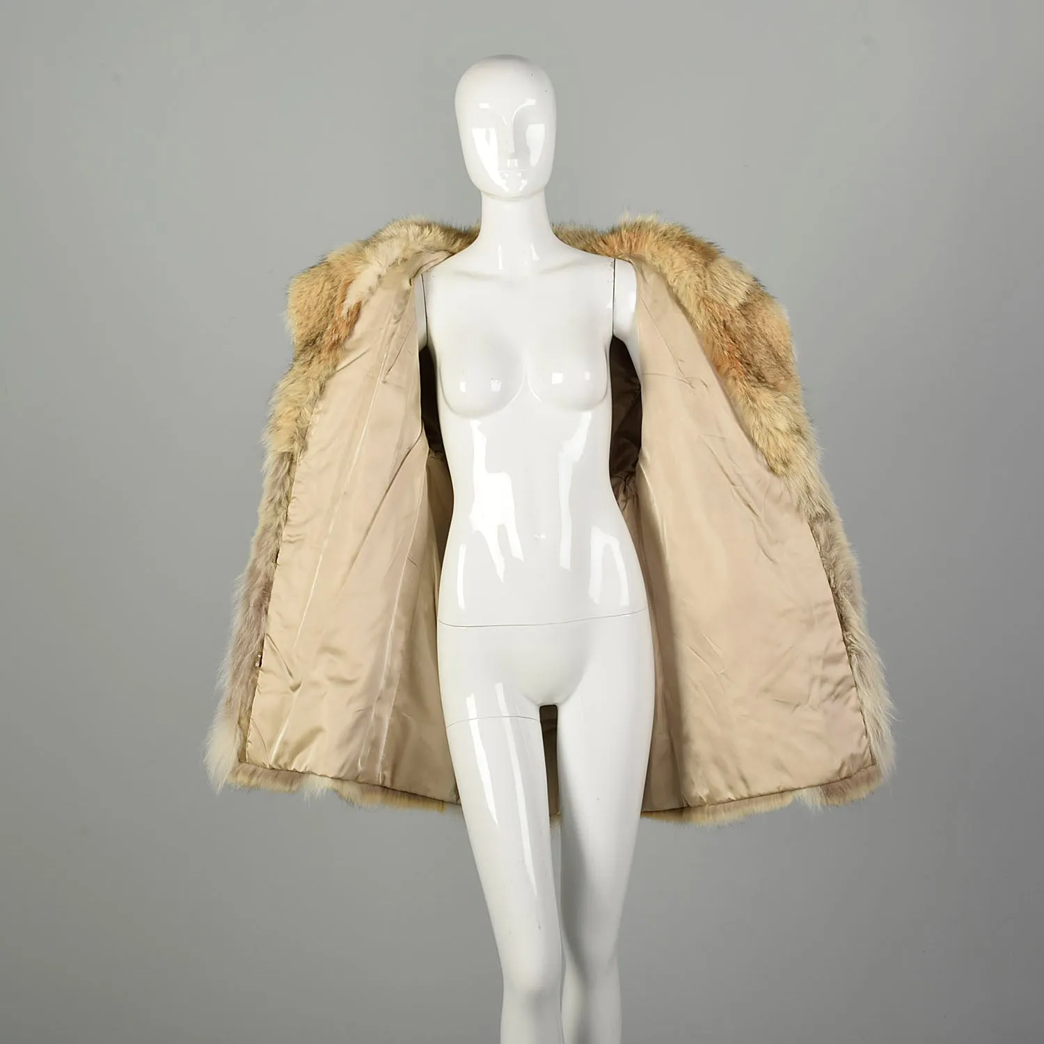 Medium 1980s Coat Real Coyote Fur Tan Hooded Winter Jacket