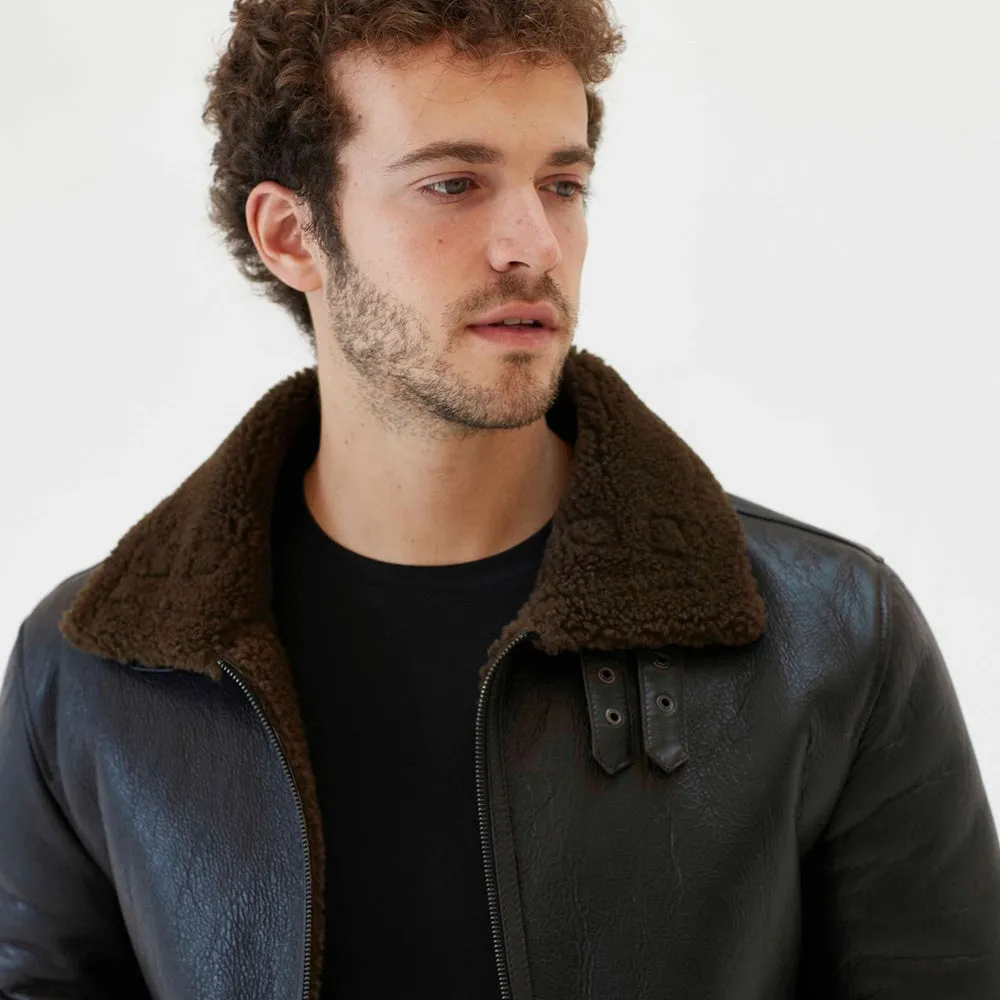 Men Aviator Brown Shearling Jacket