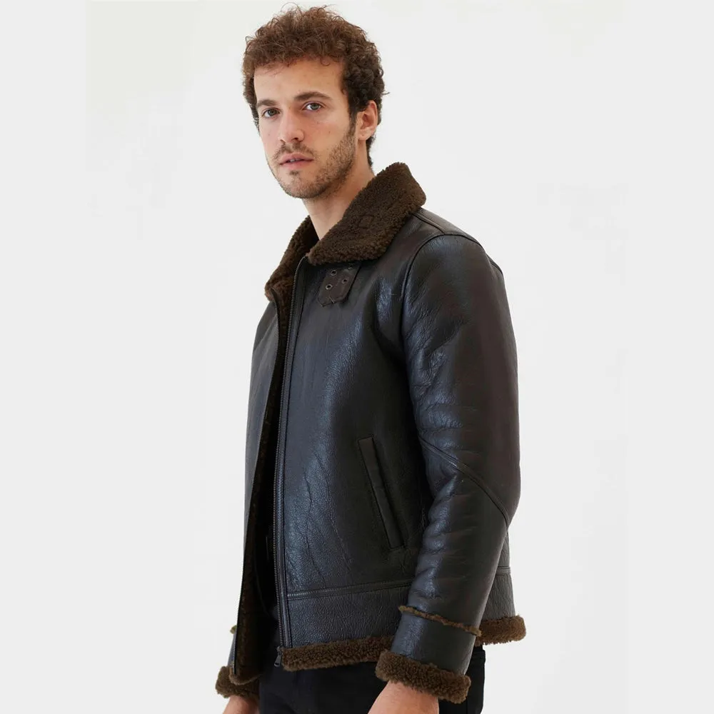 Men Aviator Brown Shearling Jacket