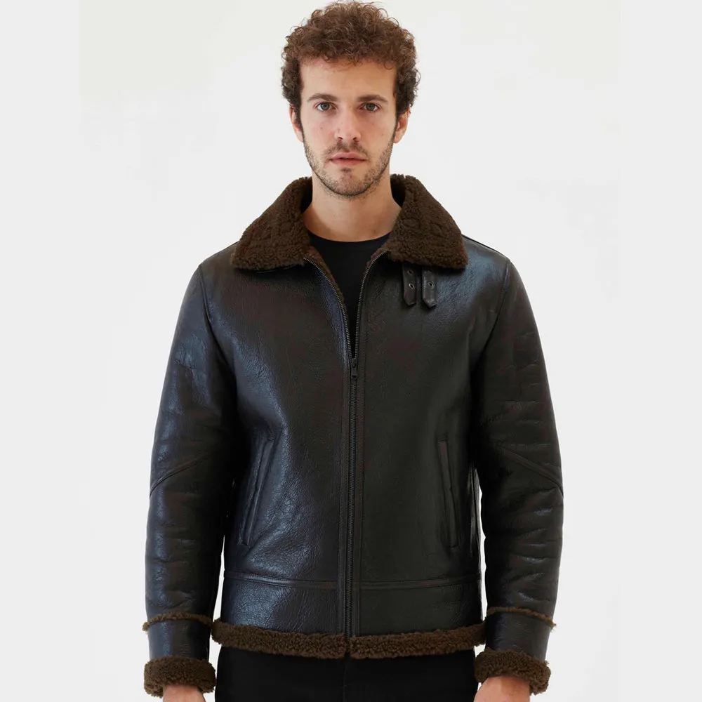 Men Aviator Brown Shearling Jacket